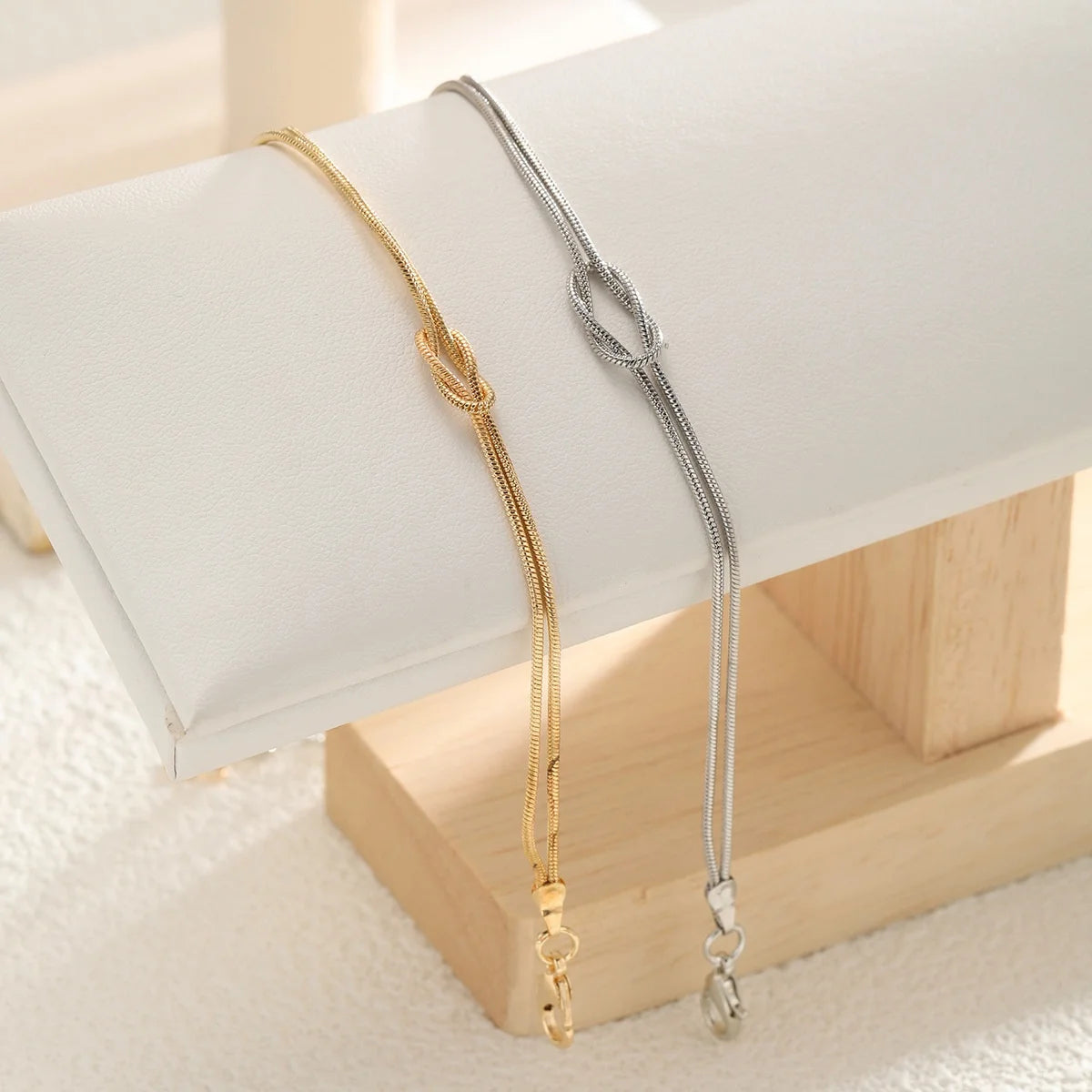 2-delige Set RVS Vergulde Koppel Armbanden Snake Chain & Knoop Design by Tresora