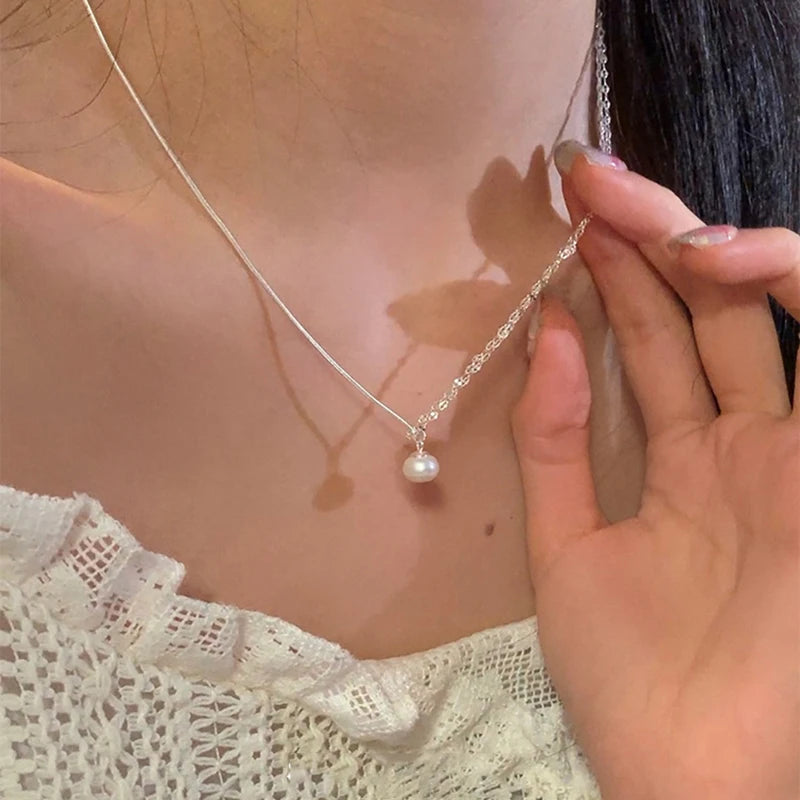 925 Zilver Parel Hanger Ketting Elegante Dunne Ketting voor Dames | Tresora