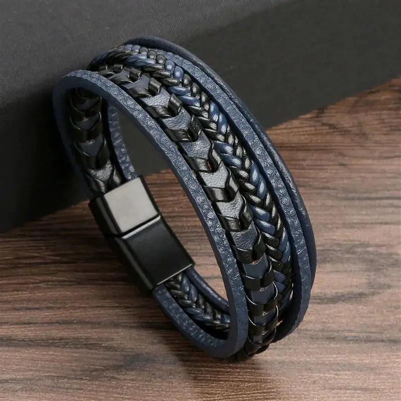 Klassieke Heren Leren Armband Handgevlochten Multi-Layer Mode Accessoire by Tresora